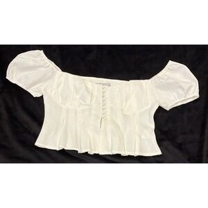AEL Regency Renaissance Romantic Puff Sleeve Festival Milkmaid Crop Top Size L